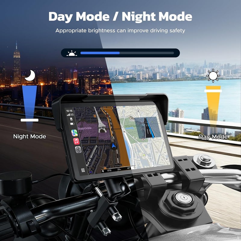 Volam Wireless Motorcycle CarPlay Screen, 7-inch IP67 Waterproof Touchscreen,GPS Navigation System,Anti-Glare for Daylight, Voice Control, Dual Bluetooth, Suitable for Harley, Kawasaki, Yamaha, etc. - Image 5